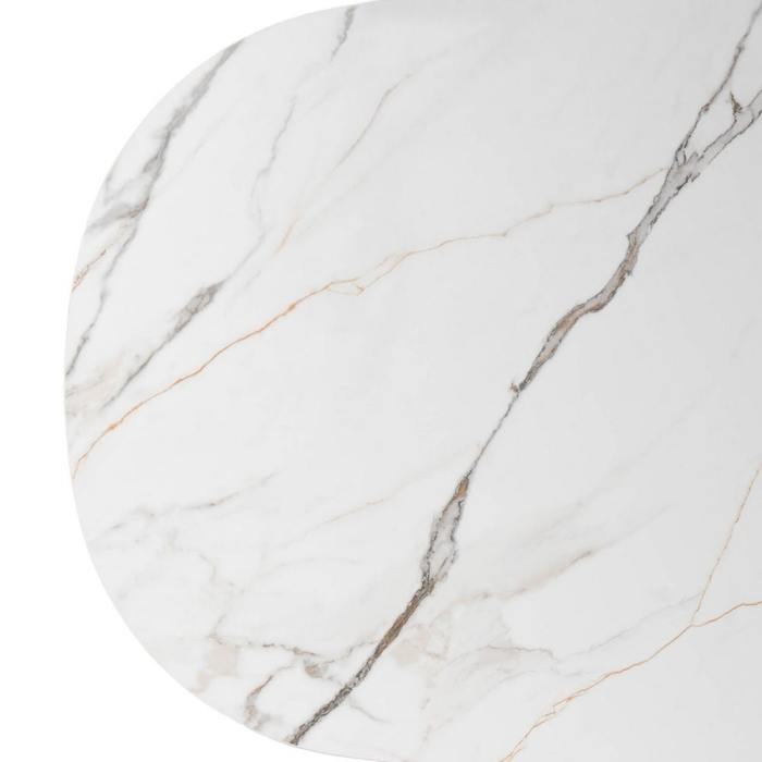 Masă de dining albă picior central MDF maro, blat ceramic [7]