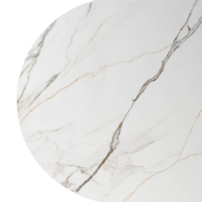 Masă de dining albă picioare MDF maro, blat ceramic [7]