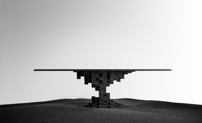 Masa de dining din lemn de mango negru cu coloana centrala PÈTRIA [9]