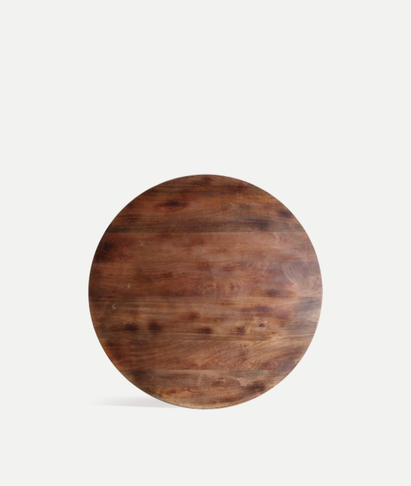 Masă de dining din fier ocru lucios și lemn de mango maro – masă sculpturală pentru 3 persoane [2]