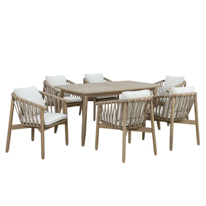 Masă de dining din lemn de acacia bej cu picioare rotunjite [3]