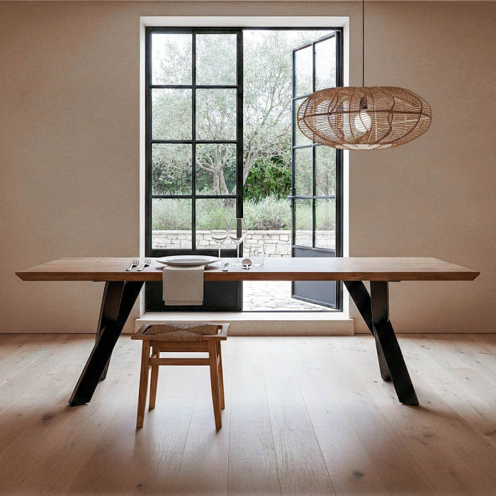 Masă dining acacia și fier – masă industrial modernă [1]