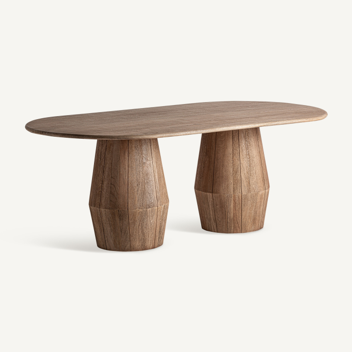 Masă de dining din lemn de mango cu două picioare cilindrice sculpturale Jacquard [2]