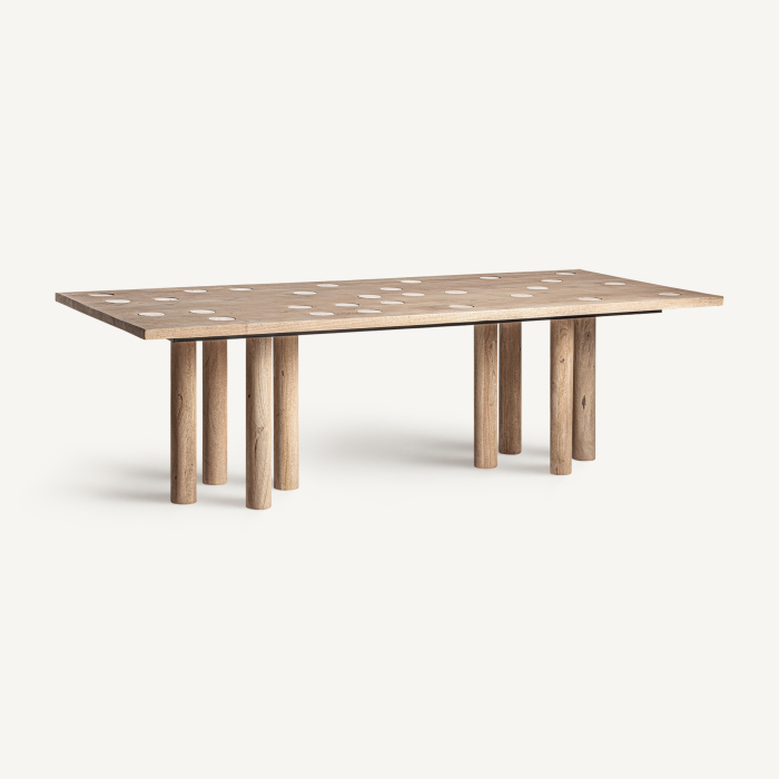 Masă de dining din lemn de mango și travertin cu design sculptural Jacquard [2]