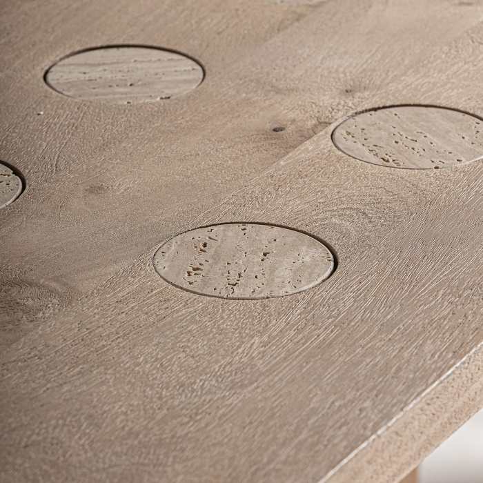 Masă de dining din lemn de mango și travertin cu design sculptural Jacquard [5]