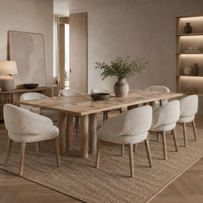 Masă de dining din lemn de mango și travertin cu design sculptural Jacquard [3]