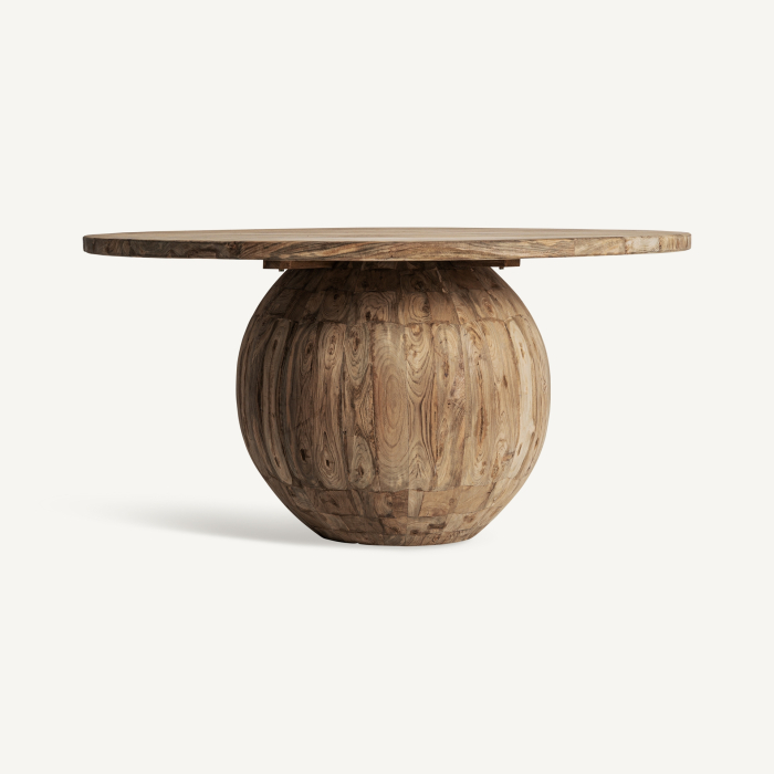 Masa de dining din lemn de tec reciclat cu baza sferica si finisaj patinat Erloy 150x150x80 cm [2]