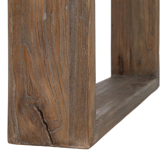 Masa de dining din lemn de ulm reciclat cu design arhitectural wabi-sabi [9]