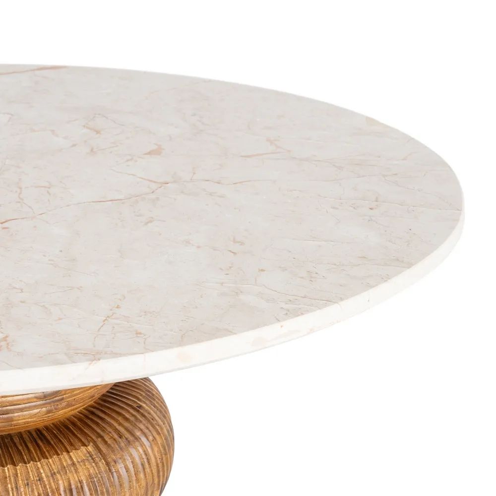 Masă de dining din marmură alb crem și lemn de mango maro [9]