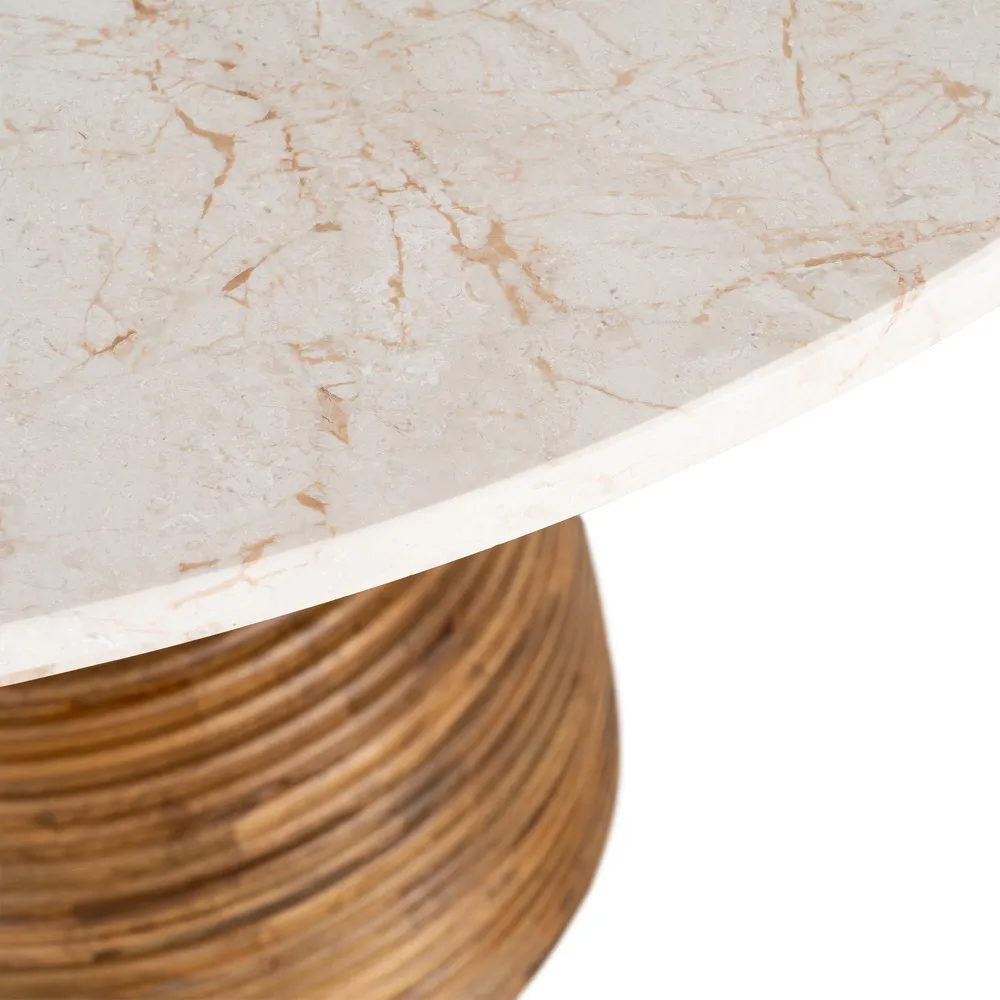 Masă de dining din marmură alb crem și lemn de mango maro [6]