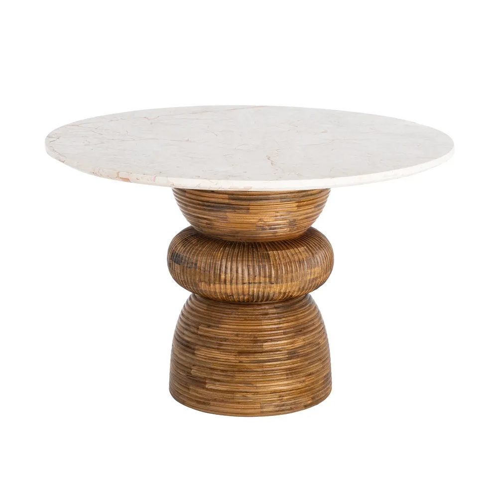 Masă de dining din marmură alb crem și lemn de mango maro [2]