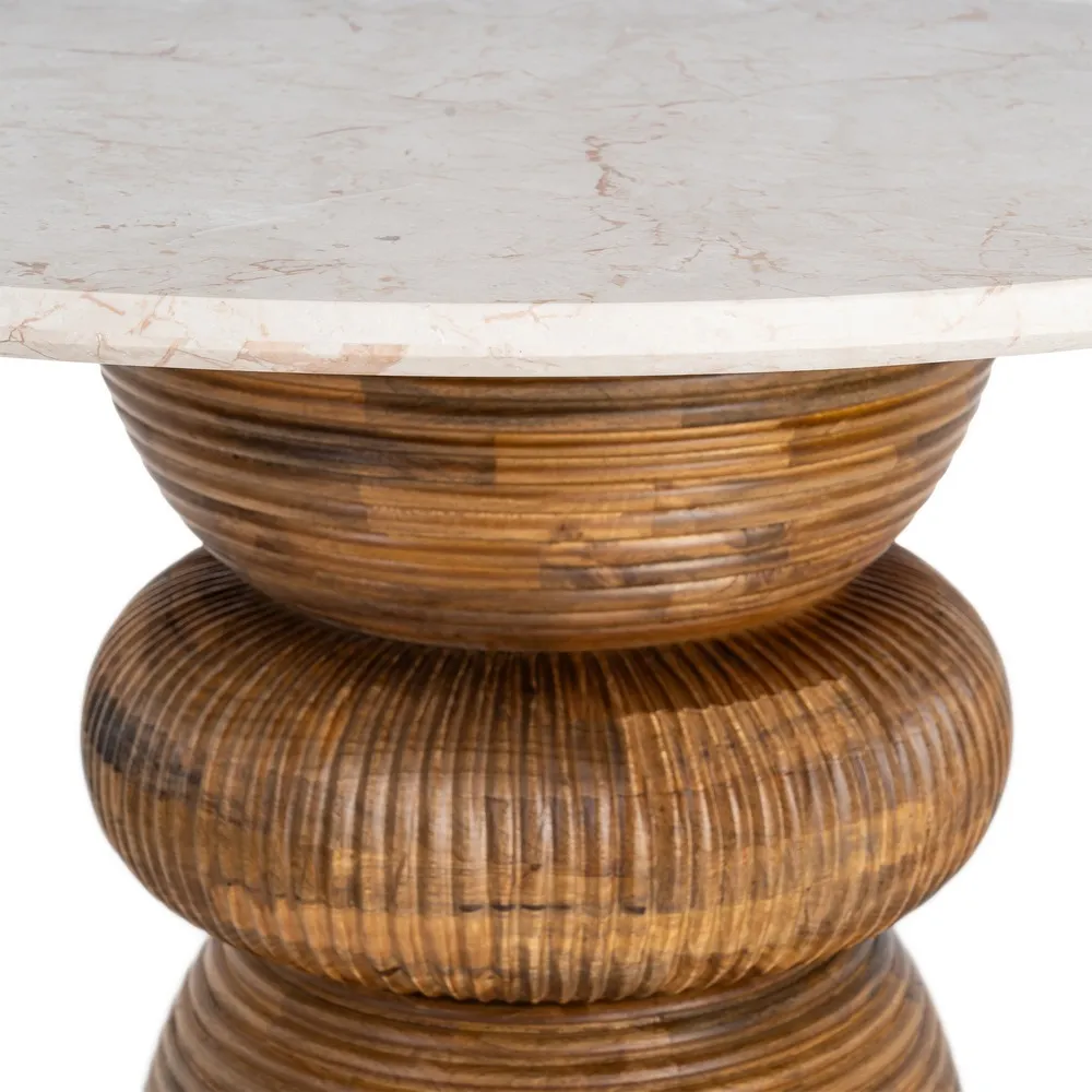 Masă de dining din marmură alb crem și lemn de mango maro [8]