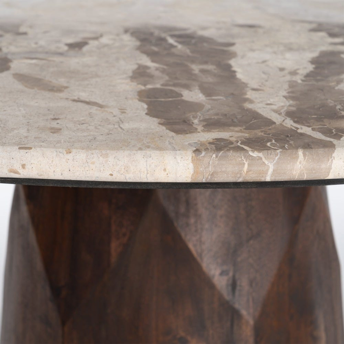 Masă de dining din marmură alb crem și lemn de mango maro închis [4]