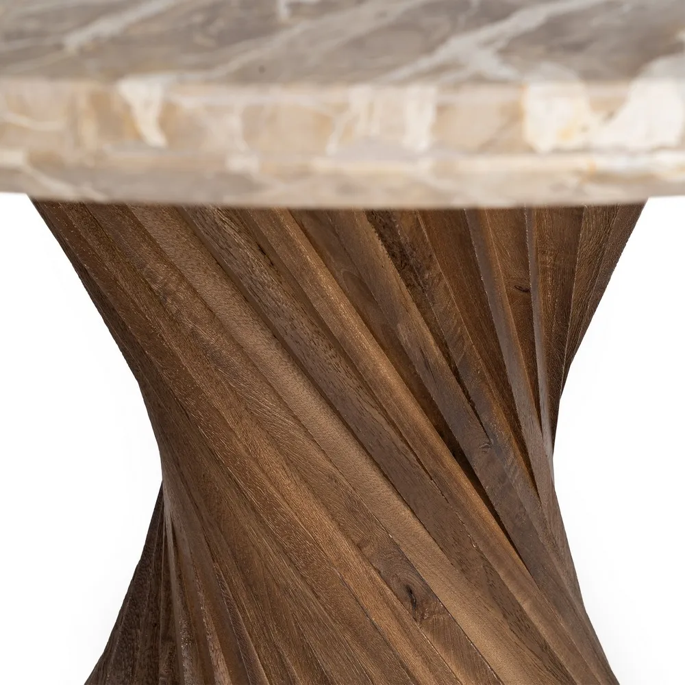 Masă de dining marmură alb crem și lemn mango bază răsucită [8]