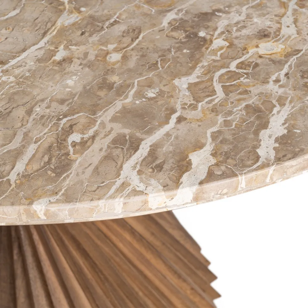 Masă de dining marmură alb crem și lemn mango bază răsucită [6]