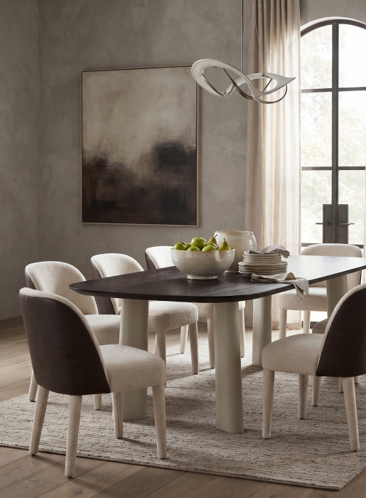 Masa de dining din MDF maro cu furnir de stejar si structura din fier crem Volta [2]