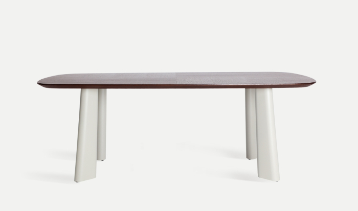 Masa de dining din MDF maro cu furnir de stejar si structura din fier crem Volta [2]