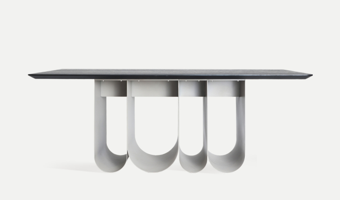 Masa de dining din MDF maro cu melamina si structura din fier gri Arqa [2]