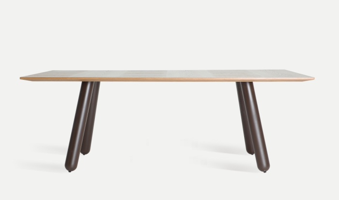 Masa de dining din MDF maro deschis cu structura din placaj si fier Orbe [2]