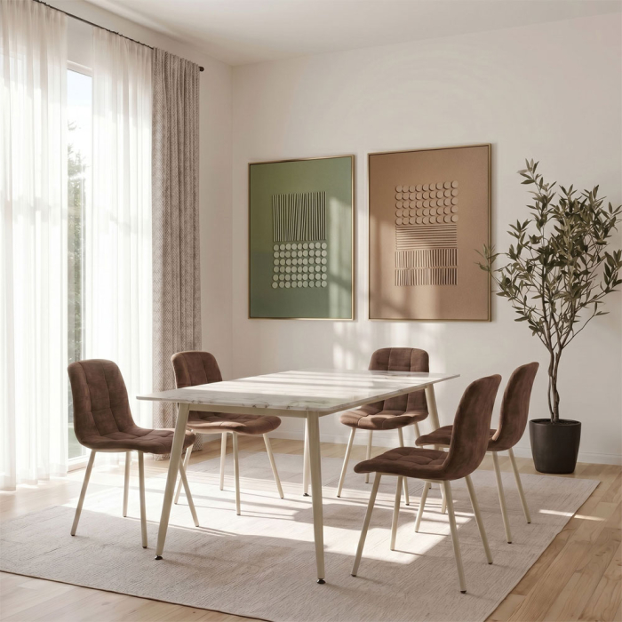 Masă dreptunghiulară de dining din piatra sinterizata alb [2]