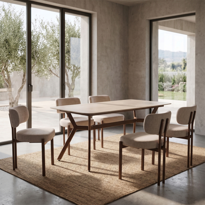 Masă dreptunghiulară de dining din piatra sinterizata bej [2]