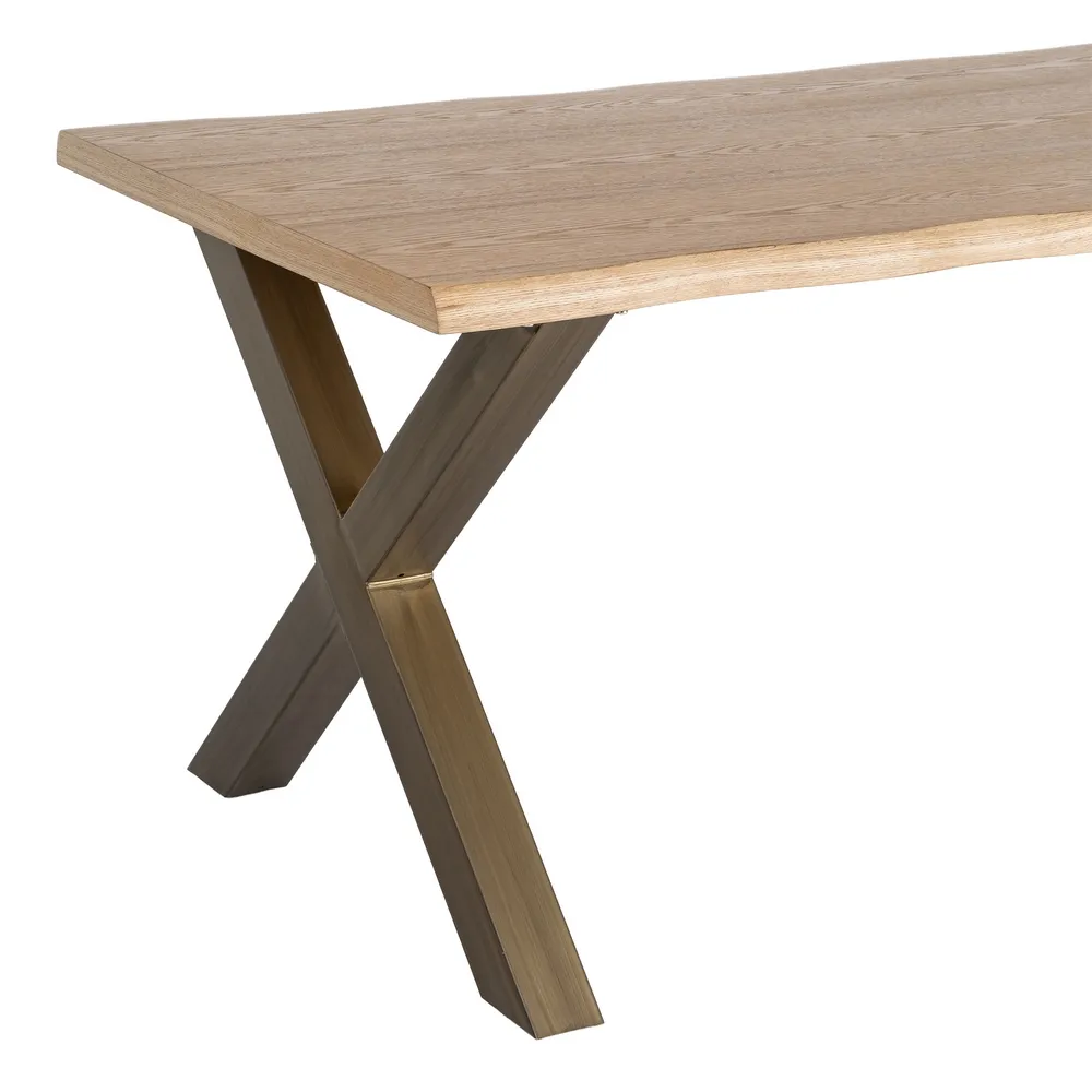 Masă de dining dreptunghiulară din MDF cu blat cu aspect de lemn si picioare metalice X [3]