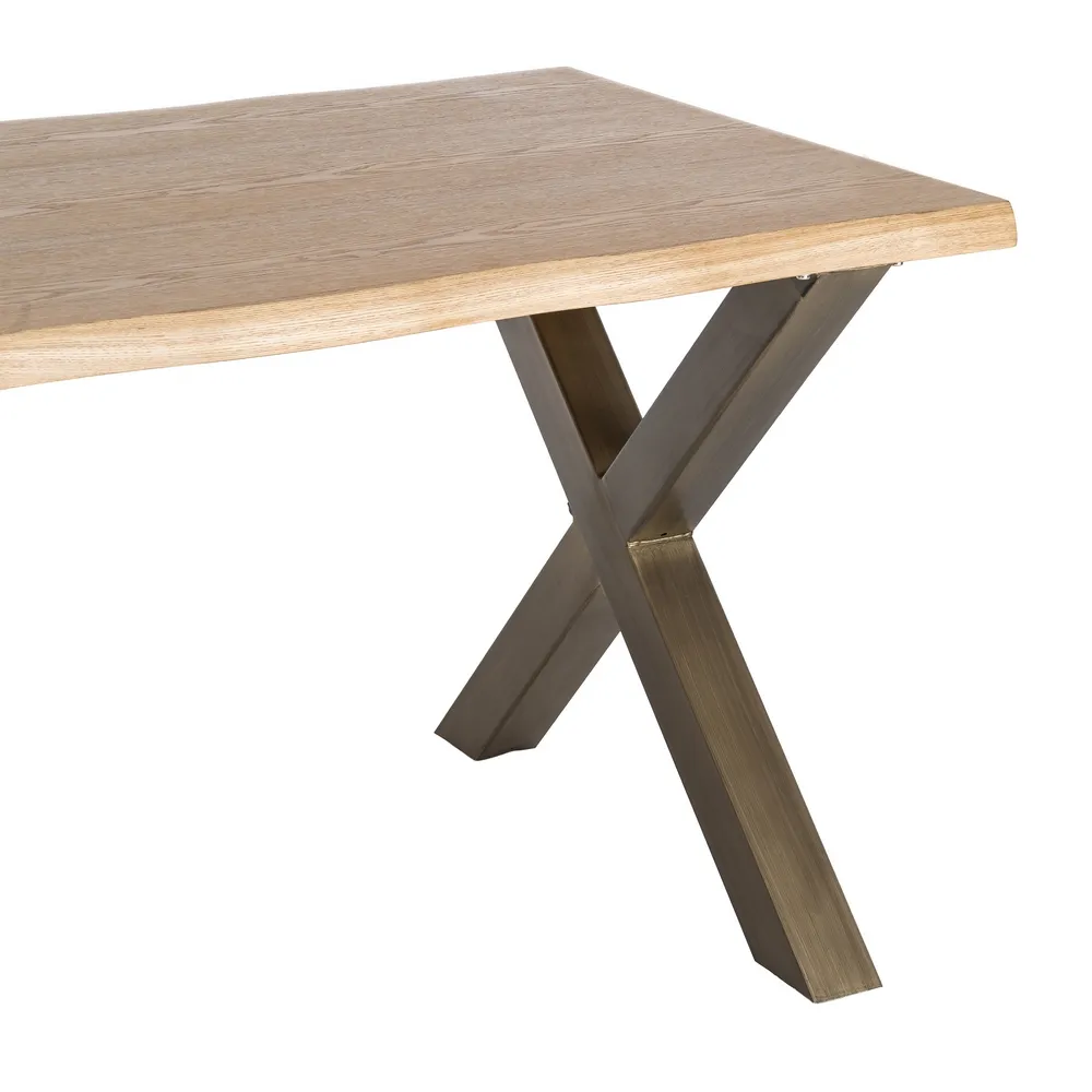 Masă de dining dreptunghiulară din MDF cu blat cu aspect de lemn si picioare metalice X [2]