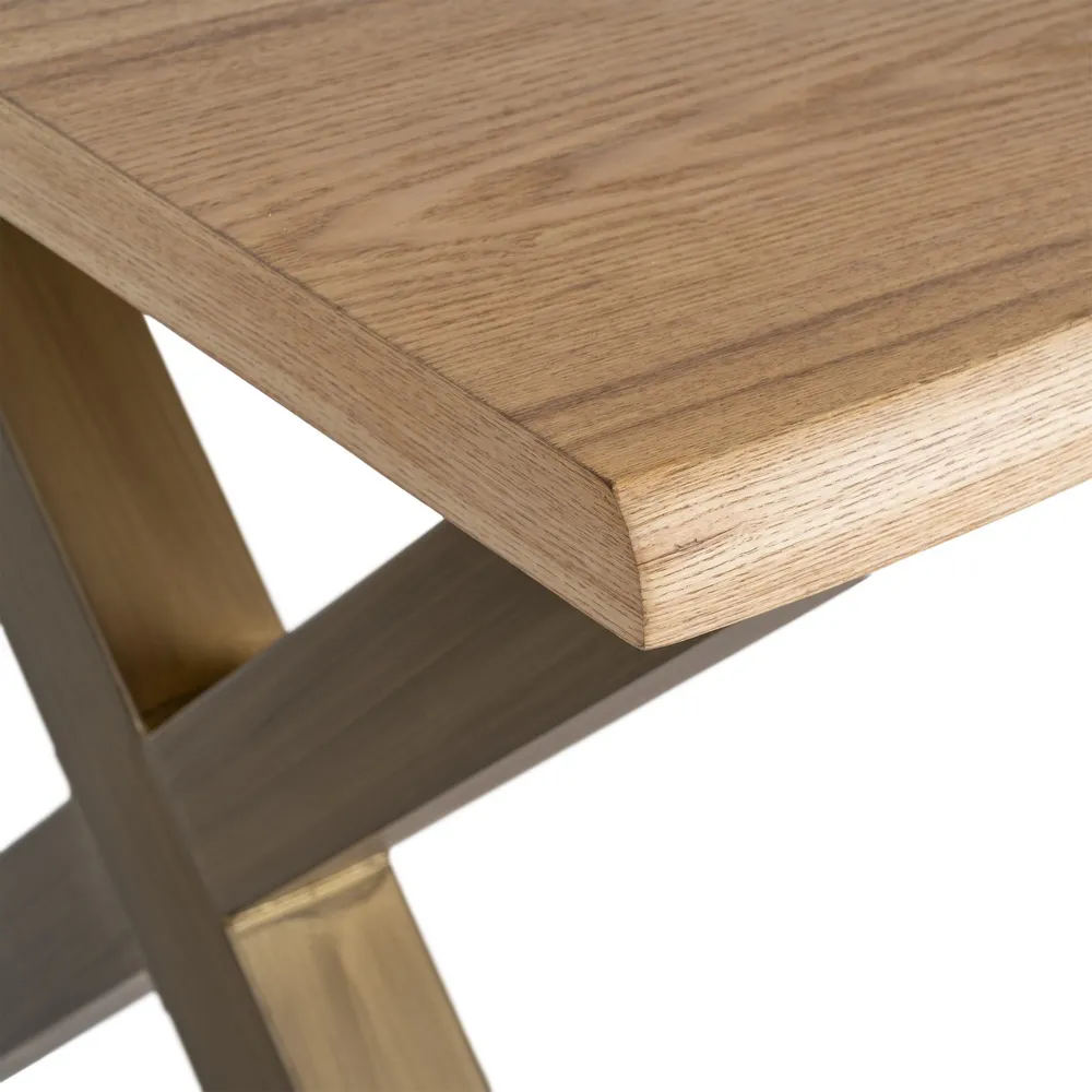 Masă de dining dreptunghiulară din MDF cu blat cu aspect de lemn si picioare metalice X [6]