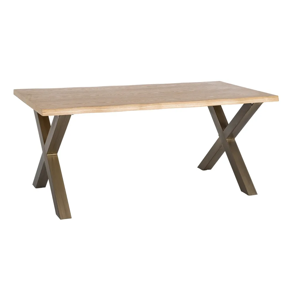 Masă de dining dreptunghiulară din MDF cu blat cu aspect de lemn si picioare metalice X [8]