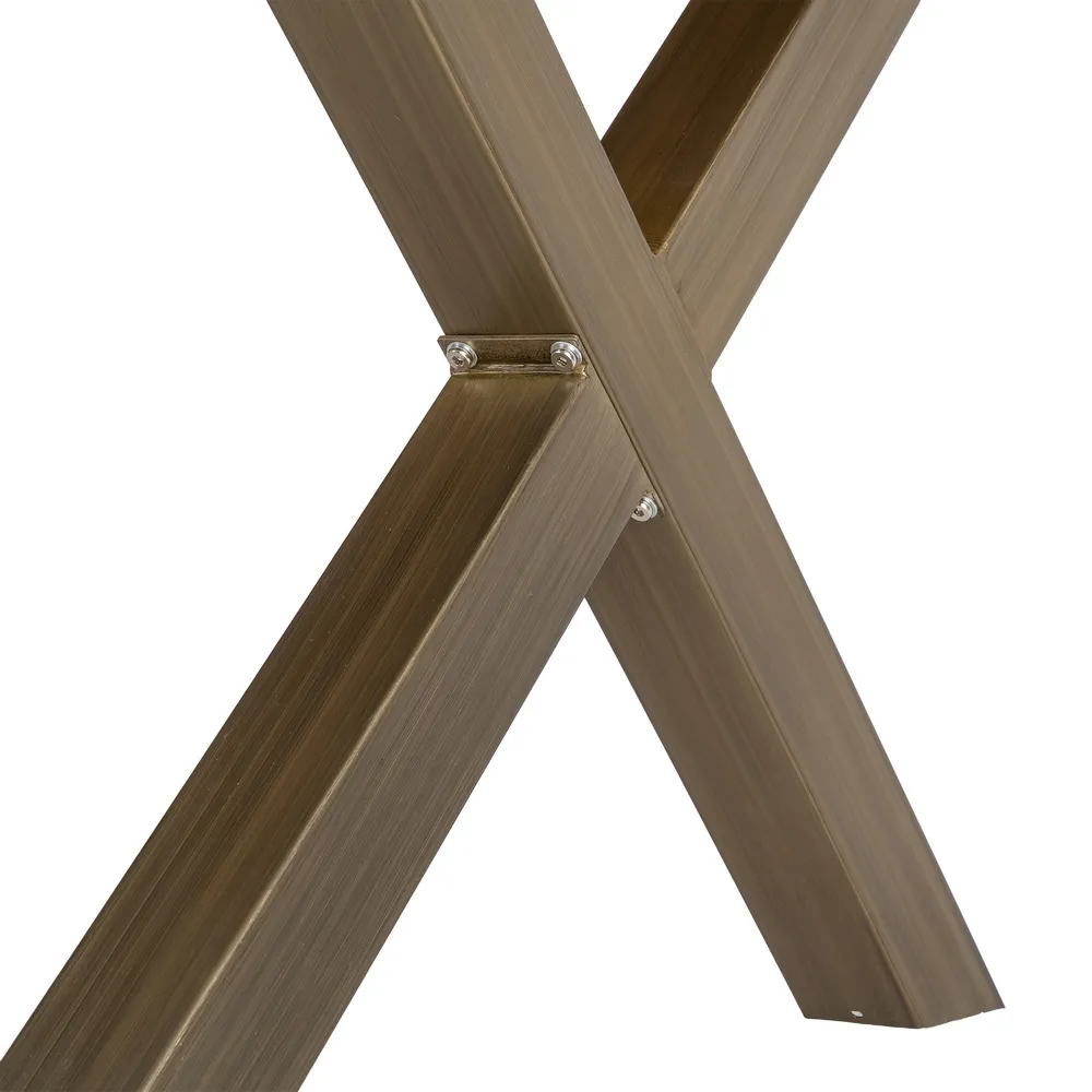 Masă de dining dreptunghiulară din MDF cu blat cu aspect de lemn si picioare metalice X [5]