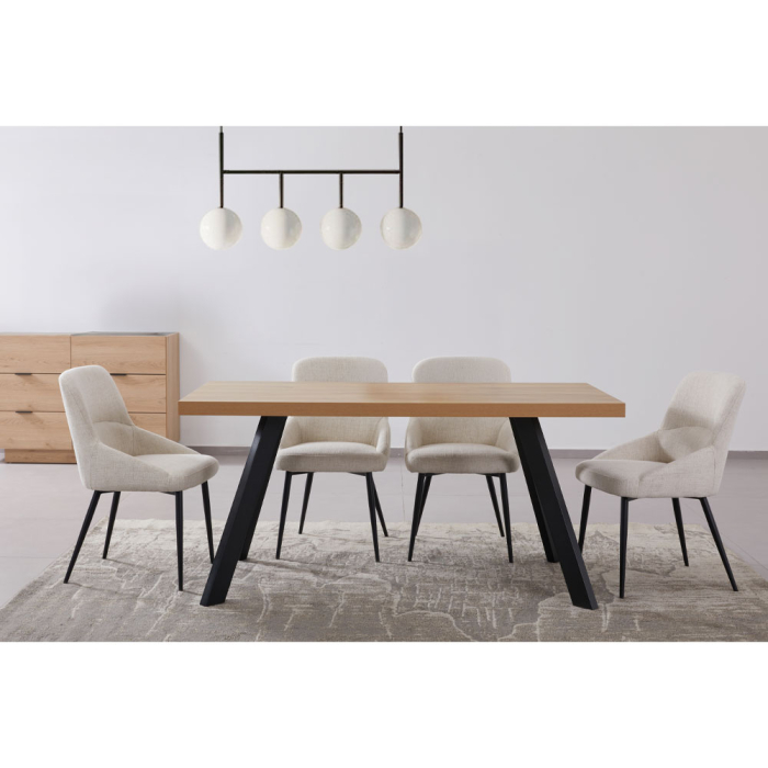 Masă dreptunghiulară de dining din melamină bej cu aspect de lemn natural [2]