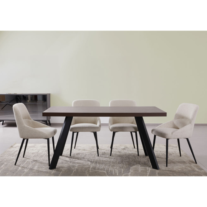 Masă dreptunghiulară de dining din melamină maro cu aspect de nuc [2]