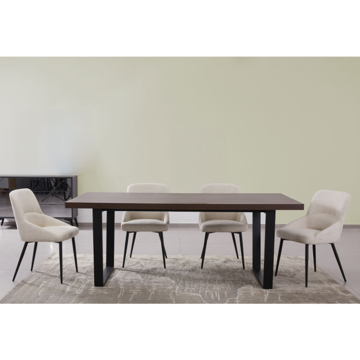 Masă dreptunghiulară de dining din melamină maro cu aspect de nuc [2]