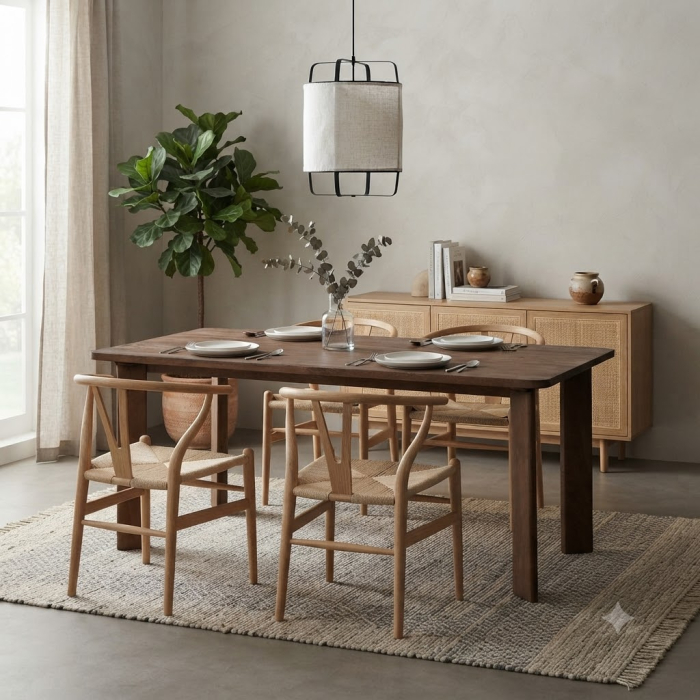 Masă de dining dreptunghiulară maro din lemn de mango design scandinav [2]