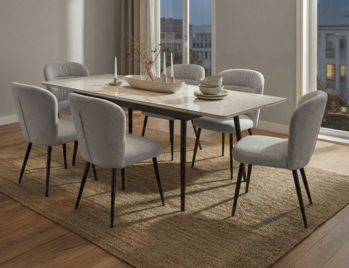 Masă dining extensibilă ceramică marmură albă [2]