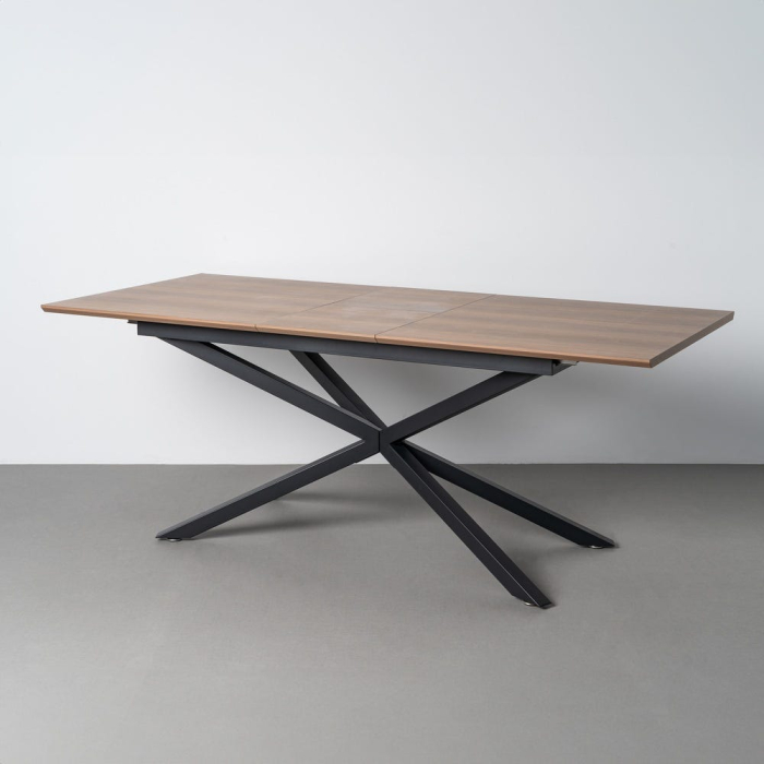 Masă extensibilă din mdf maro cu structura metalica neagra 160x90x76 cm [2]
