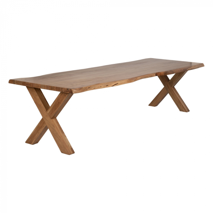 Masă dining lemn acacia 280cm margini naturale picioare X [2]