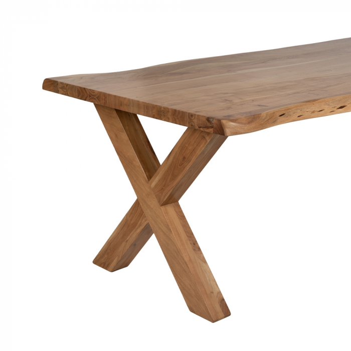 Masă dining lemn acacia 280cm margini naturale picioare X [6]