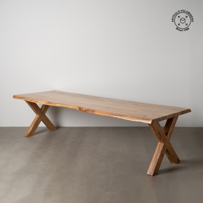 Masă dining lemn acacia 280cm margini naturale picioare X [1]
