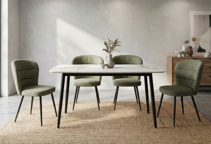 Masă dining ceramică marmură albă și picioare negre [2]