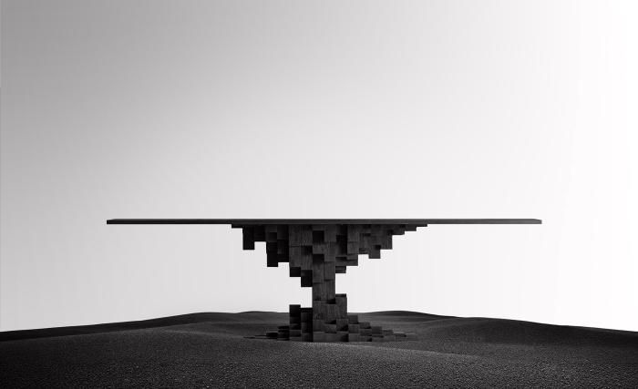 Masa de dining din lemn de mango negru cu picior central PÈTRIA [9]