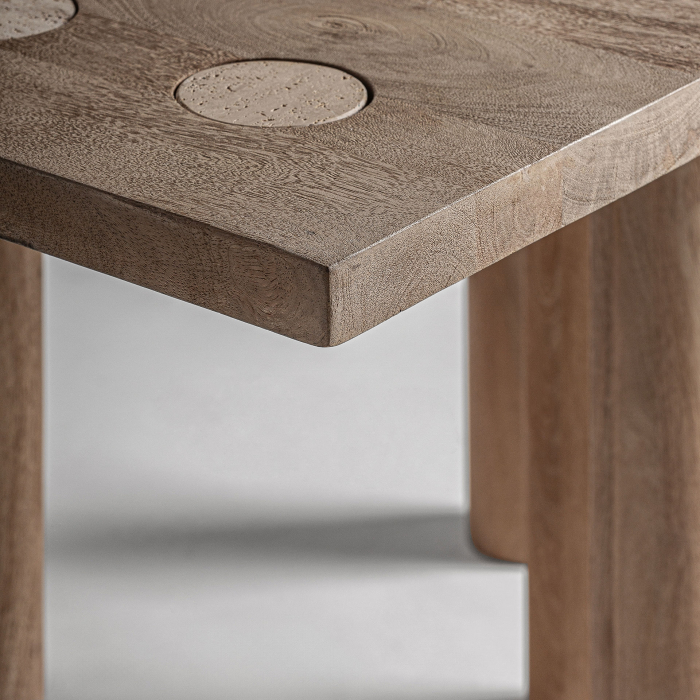 Masă de dining pătrată din lemn de mango și travertin cu design sculptural Jacquard [4]