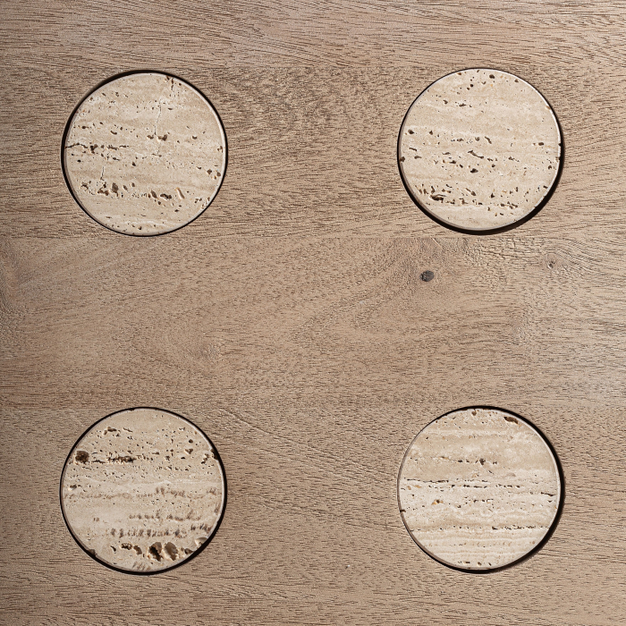 Masă de dining pătrată din lemn de mango și travertin cu design sculptural Jacquard [5]