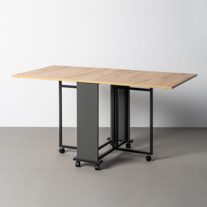 Masă pliabilă din melamina maro cu structura metalica neagra 148x71x74 cm [2]