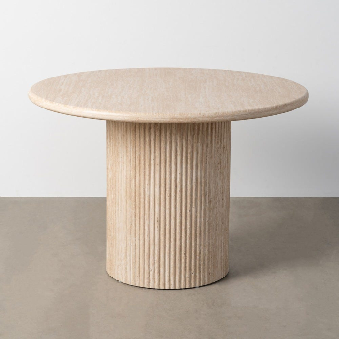 Masă de dining rotundă bej cu aspect de piatră din MDF [1]