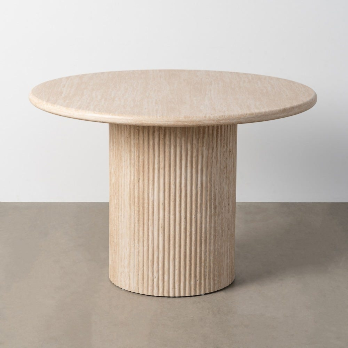 Masă de dining rotundă bej cu aspect de piatră din MDF [2]