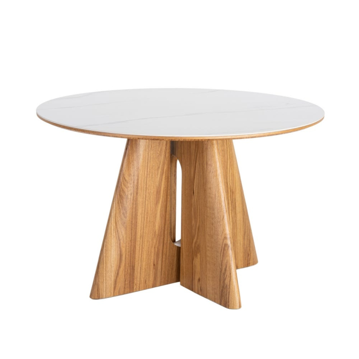 Masă de dining rotundă cu blat din ceramică albă cu aspect de marmură [4]