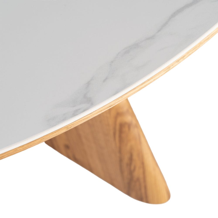 Masă de dining rotundă cu blat din ceramică albă cu aspect de marmură [6]