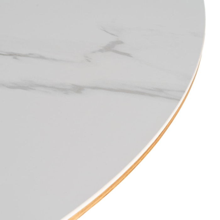 Masă de dining rotundă cu blat din ceramică albă cu aspect de marmură [9]