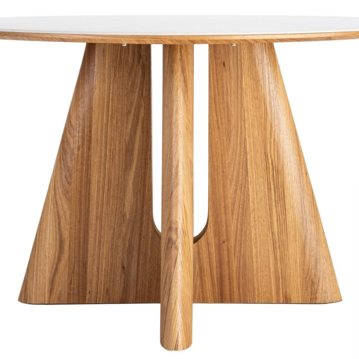 Masă de dining rotundă cu blat din ceramică albă cu aspect de marmură [7]